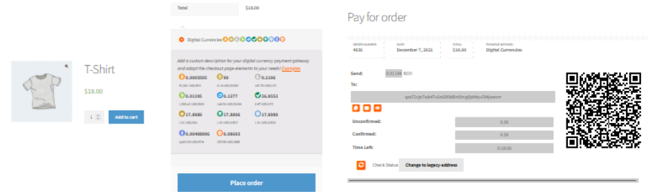 Preview of a WordPress page using the CryptoWoo plugin
