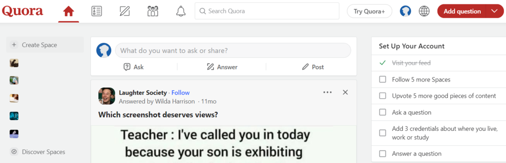 Quora homepage