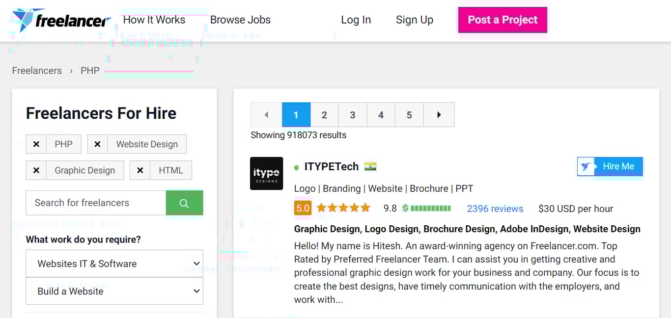 Searching a web developer in Freelancer website
