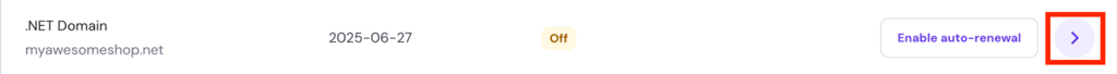 Subscription details arrow in hPanel Billings menu for domains