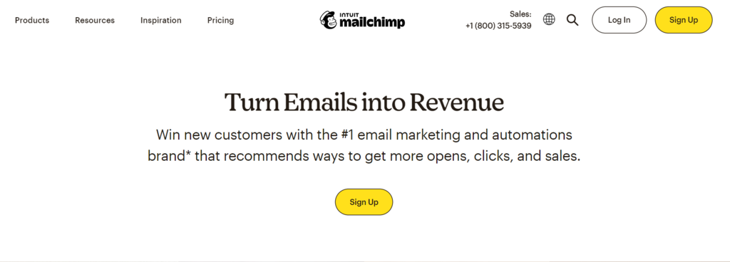 The homepage of MailChimp, an email marketing automation tool.
