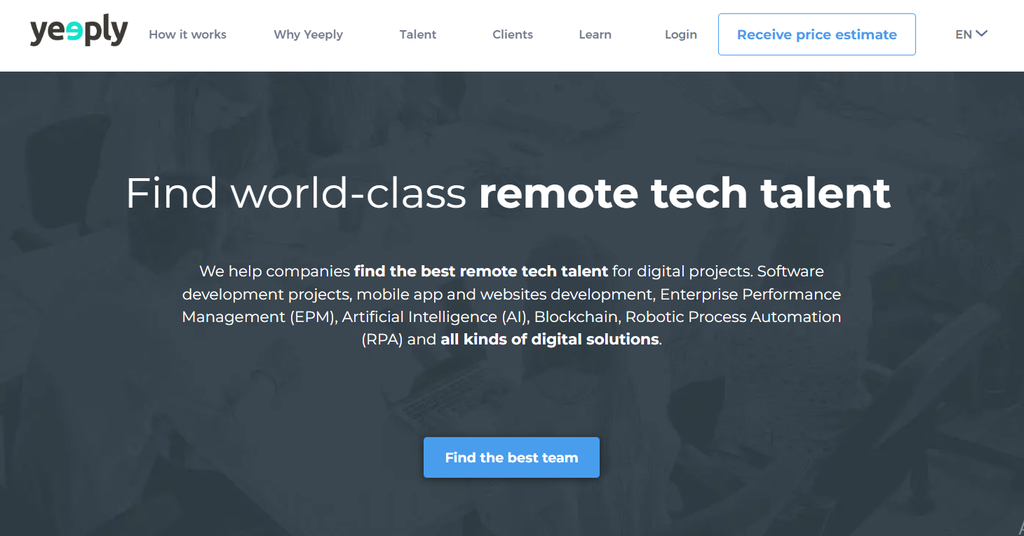 Yeeply website landing page
