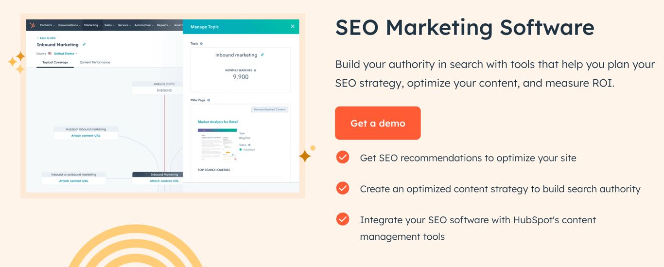 HubSpot SEO marketing software landing page