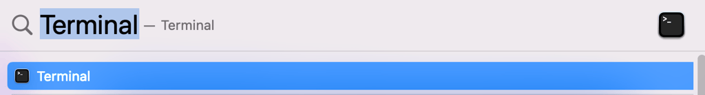 macOS Launchpad displaying search result for Terminal