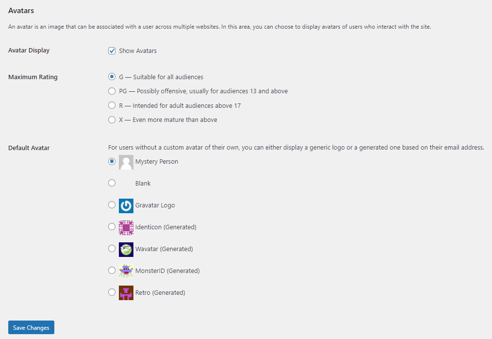 Default Avatar settings on WordPress