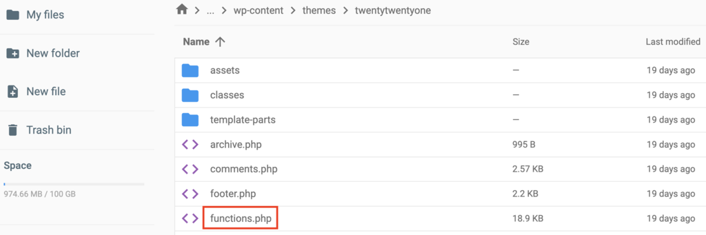 The functions.php file in the theme's folder