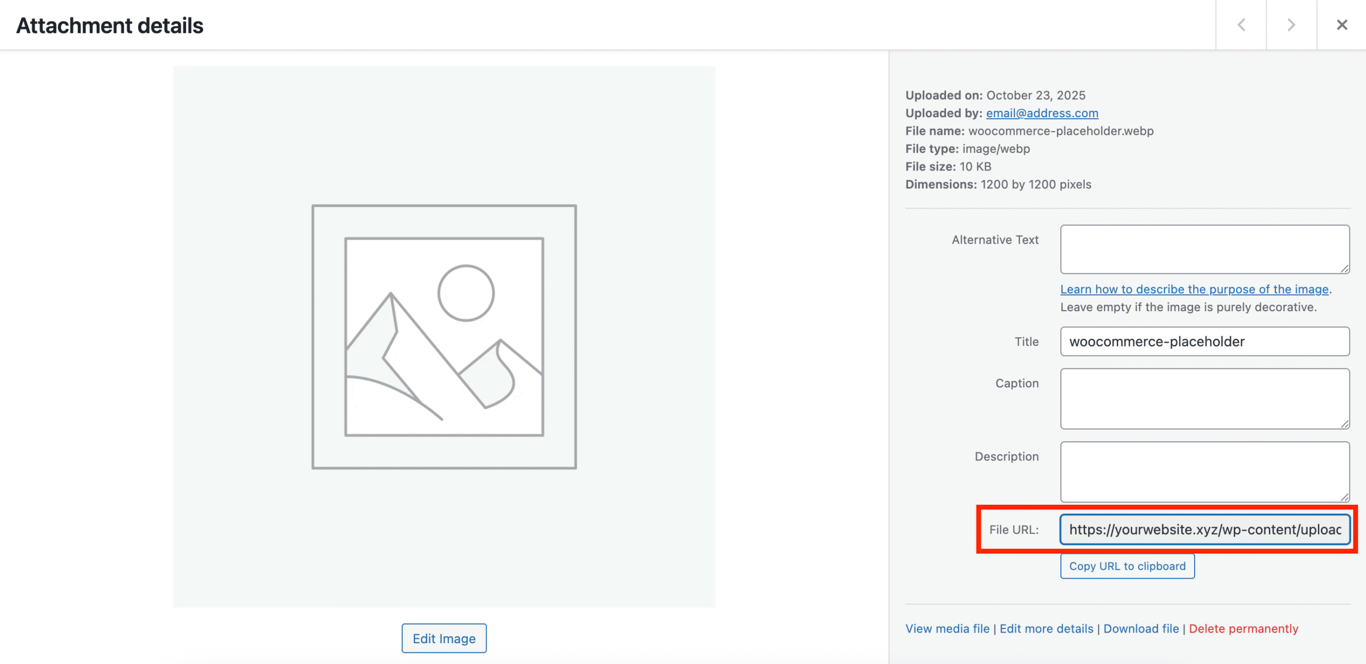 The URL of an image in the WordPress media library