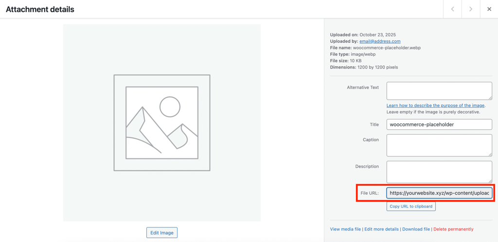 The URL of an image in the WordPress media library