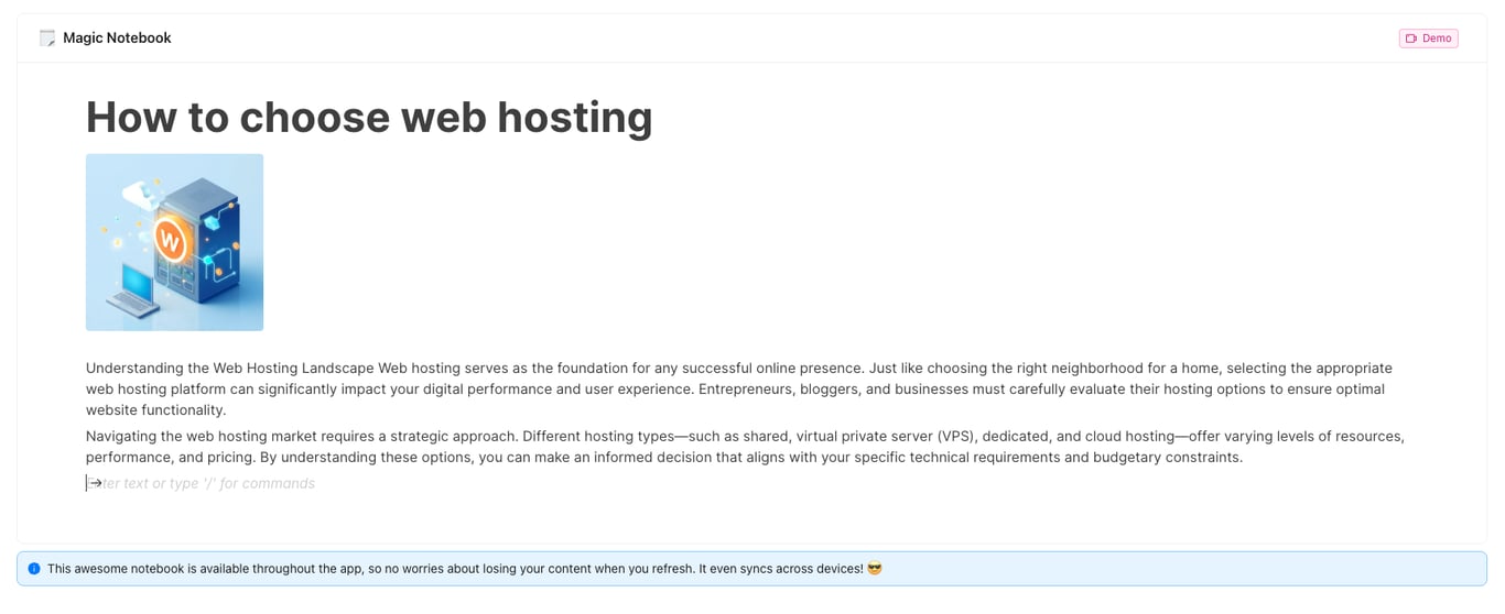 1minAI Magic Notebook editor