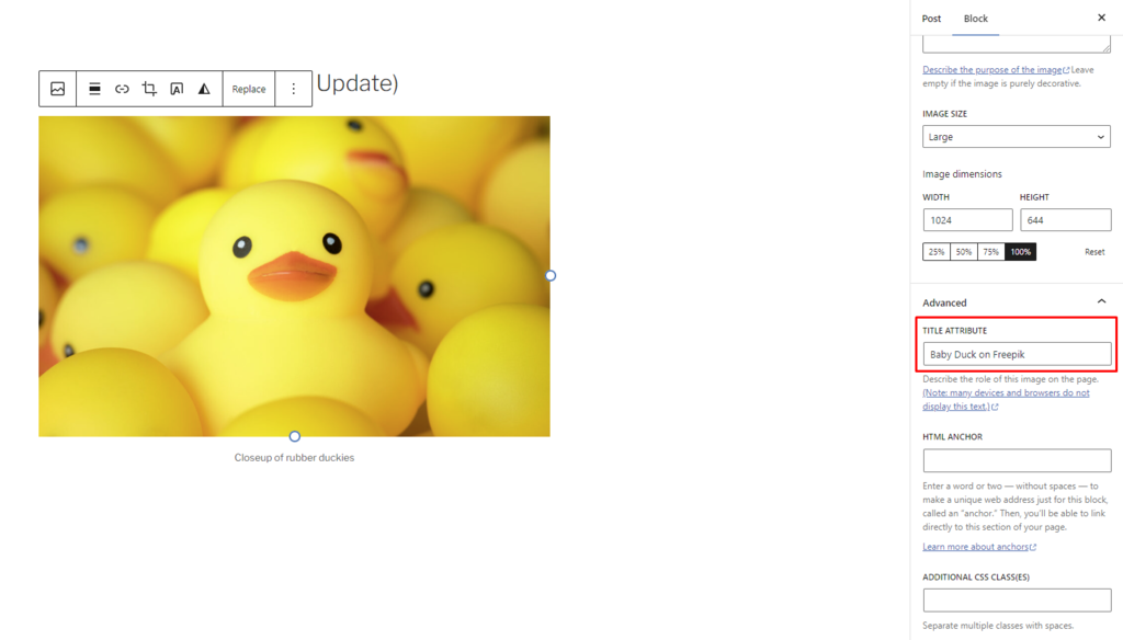 The image title attribute in WordPress.
