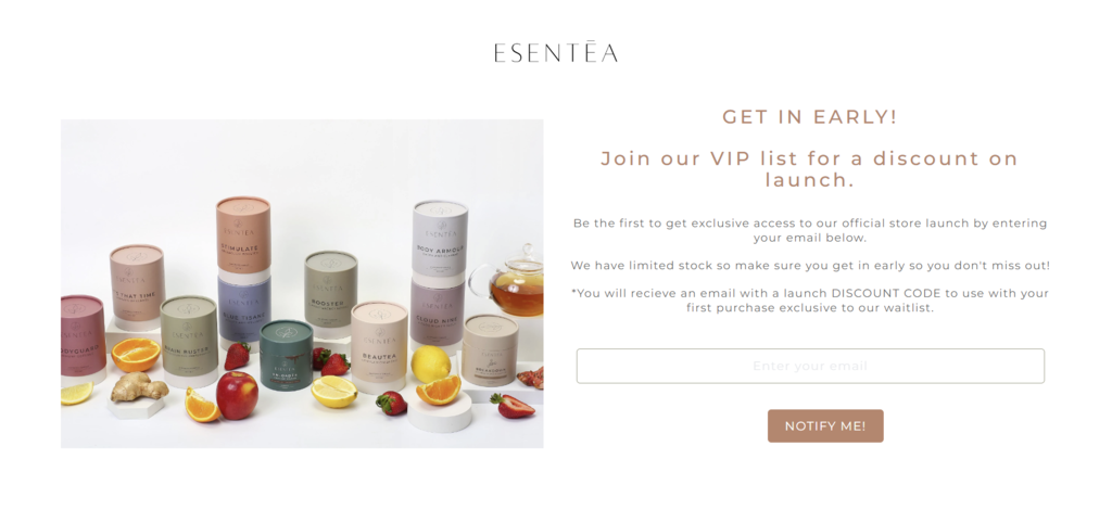The Esentea coming soon page