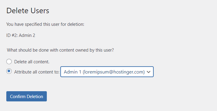 Confirm deletion of users from WordPress