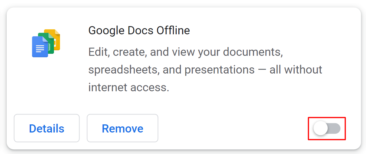 The toggle button for disabling the Chrome browser extensions