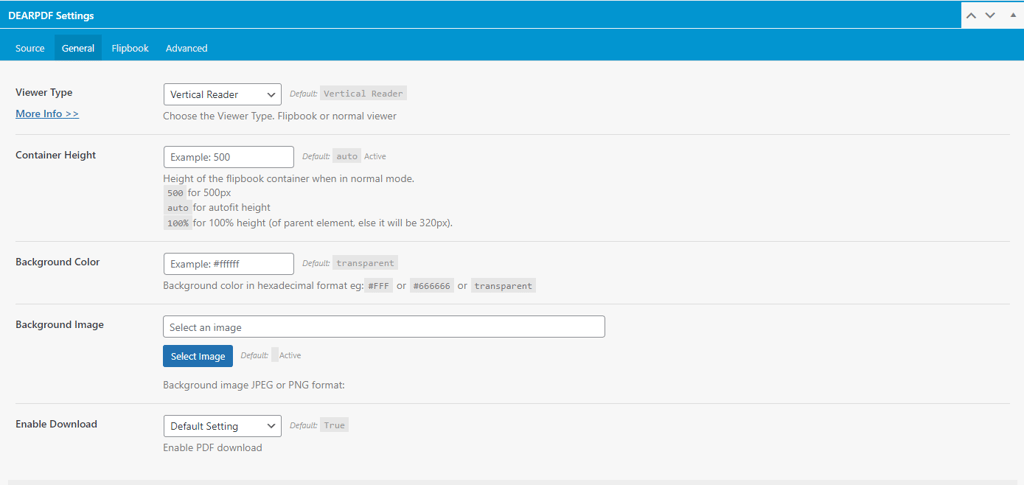 DearPDF settings page with the General tab selected