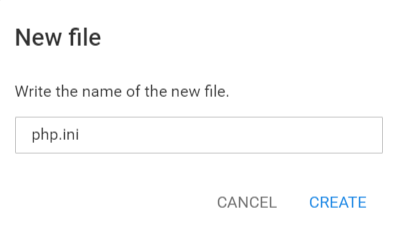 New file pop-up with php.ini file name written