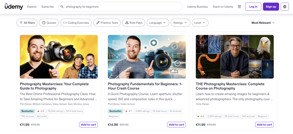 An image showing most relevant photography for beginners courses on Udemy