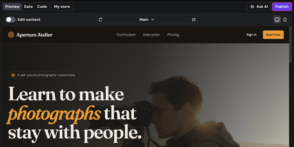 An image showing how to publish a website that was created with Hostinger Horizons