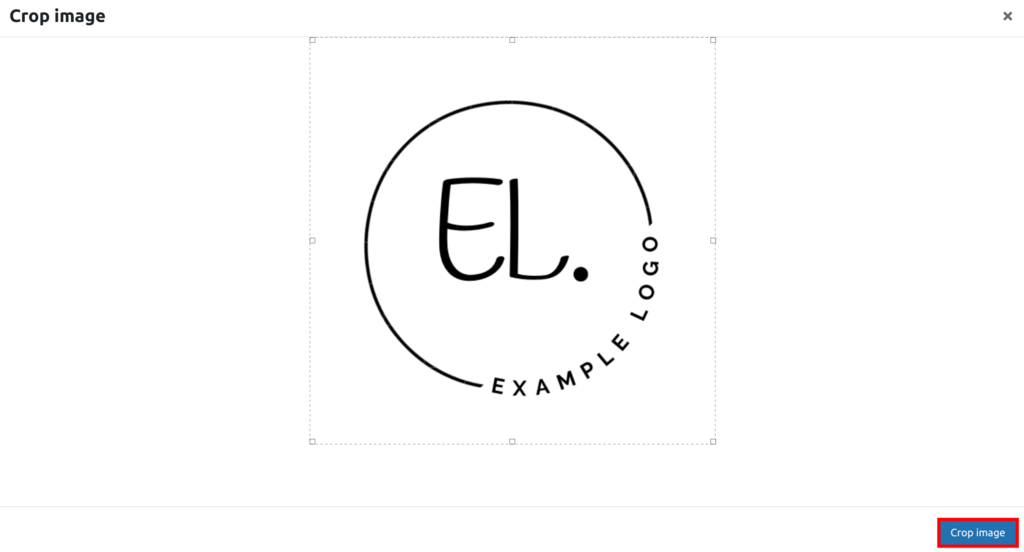 The Crop image screen on the WordPress Media Library, highlighting the Crop image button
