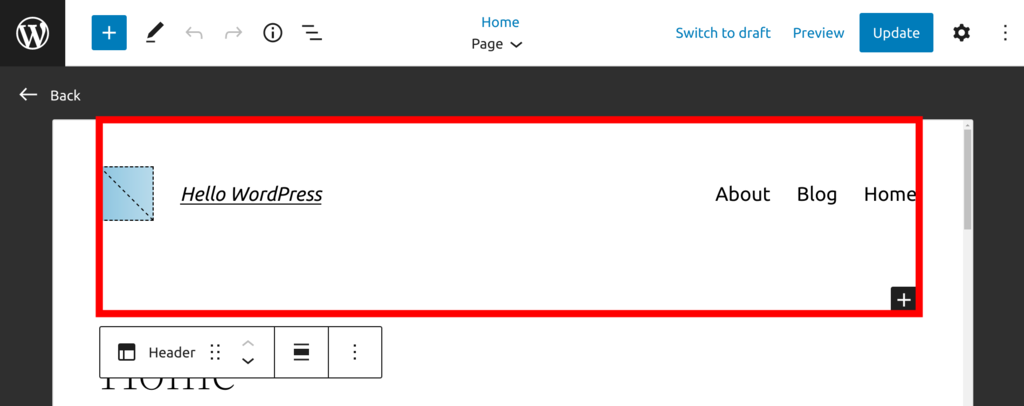 The Header template on WordPress Template Editor
