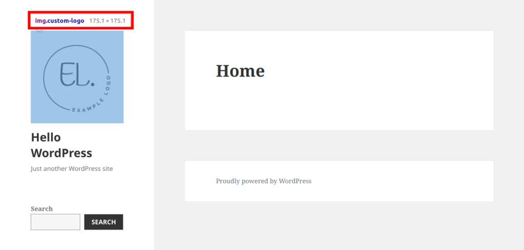 The WordPress Customizer screen, highlighting the logo's CSS class