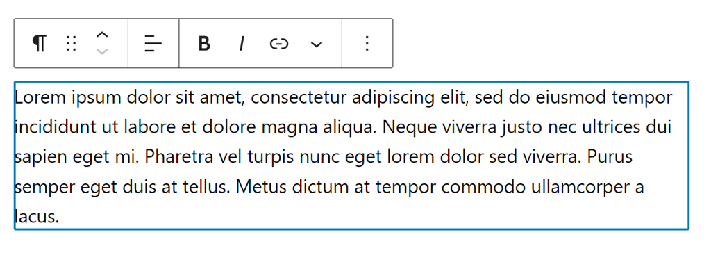 The WordPress Paragraph block containing sample texts