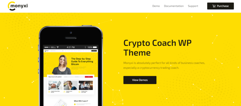 The preview page of Monyxi, a WordPress theme.