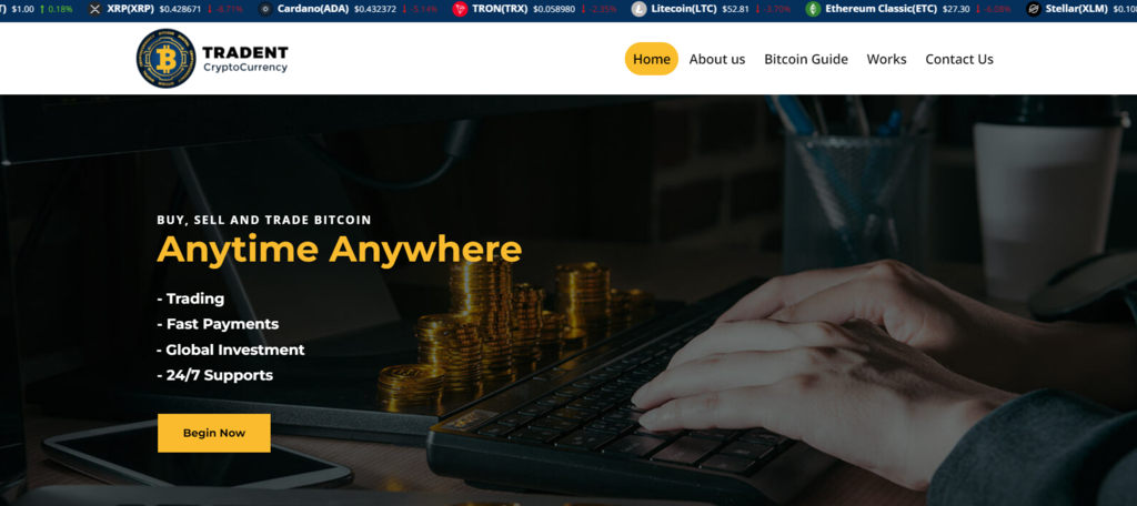 The preview page of Tradent, a WordPress theme.
