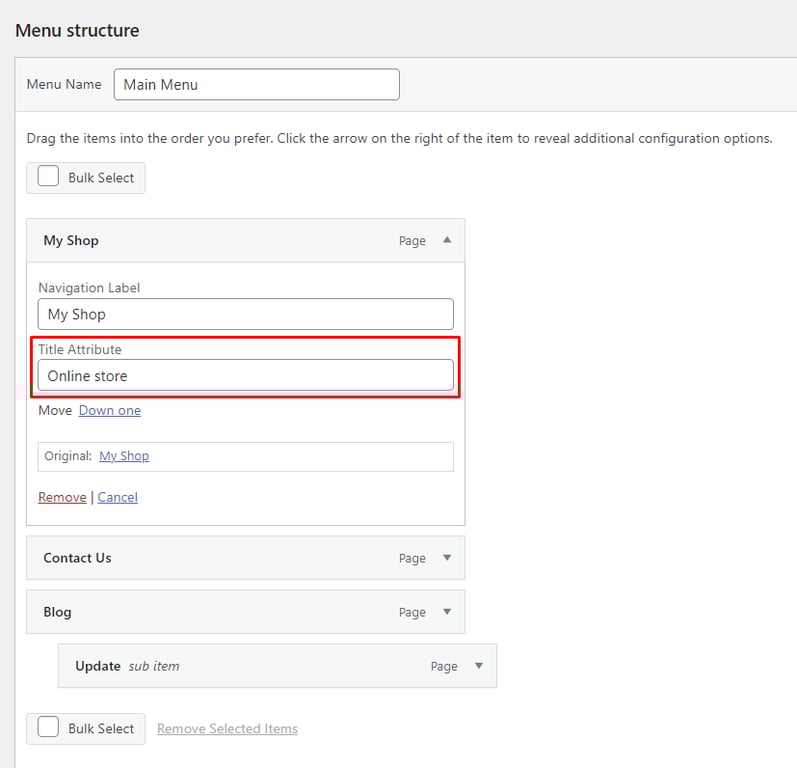 The title attribute box should be visible after enabling it manually via the Screen Options tab.