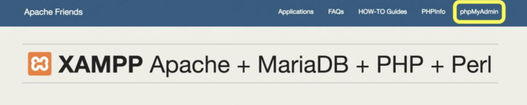 XAMPP Dashboard phpMyAdmin Button