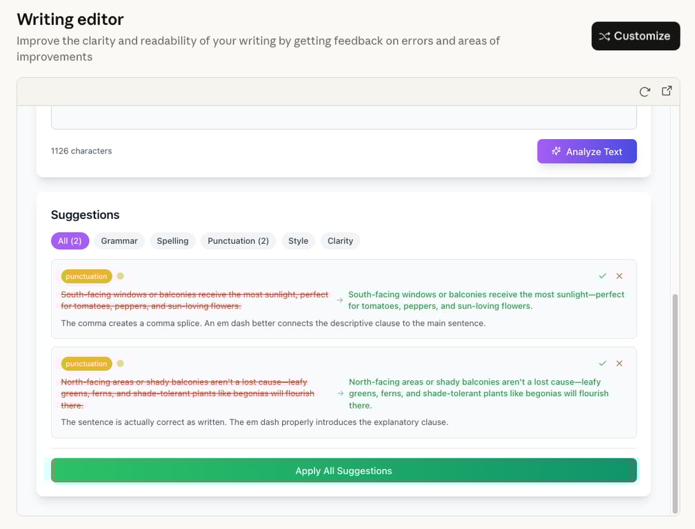 Claude Writing Editor Artifact
