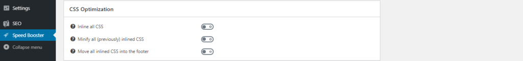 CSS optimization on speed booster options