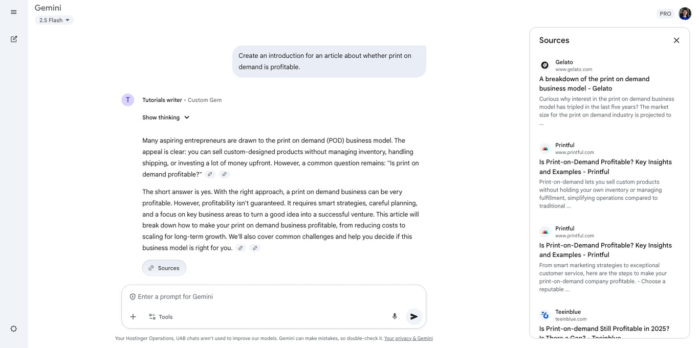 Gemini chat interface