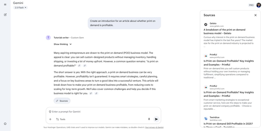 Gemini chat interface