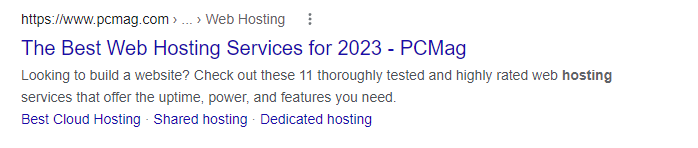 Google search result showing the meta description and title tags