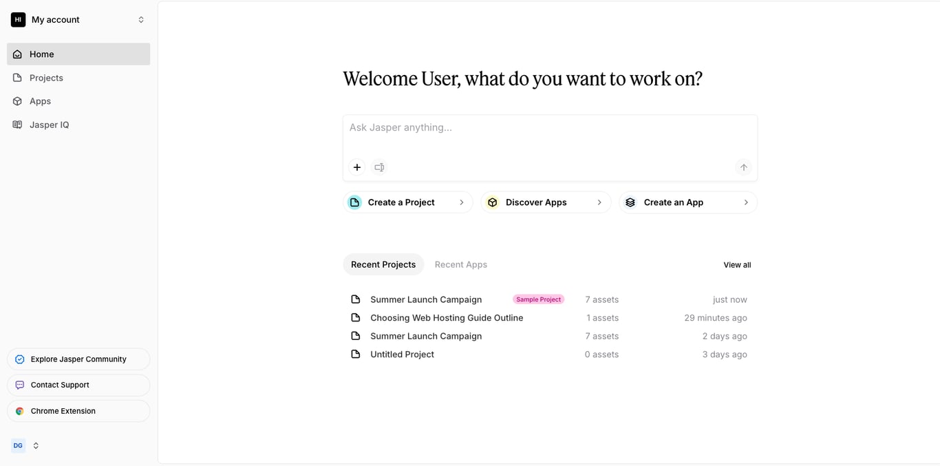 Jasper main dashboard