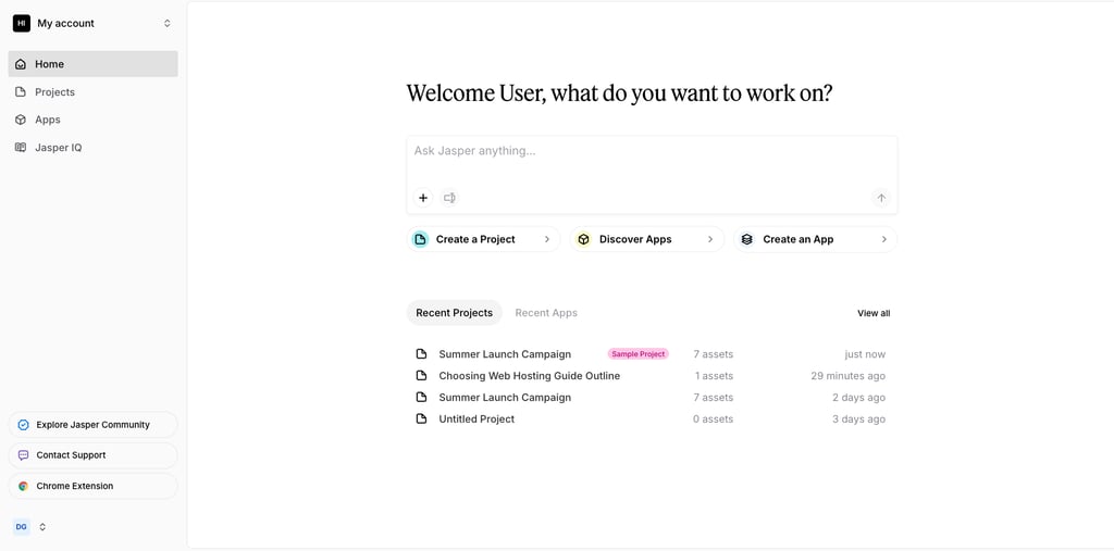 Jasper main dashboard