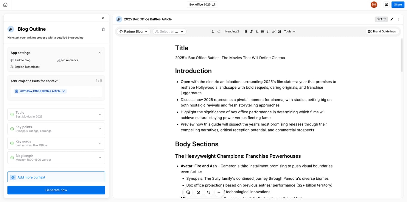 Jasper document editor with a sidebar showing App settings