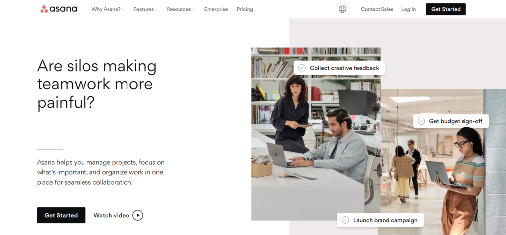 Asana's landing page