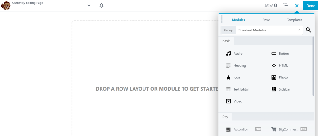 Beaver Builder's interface layout