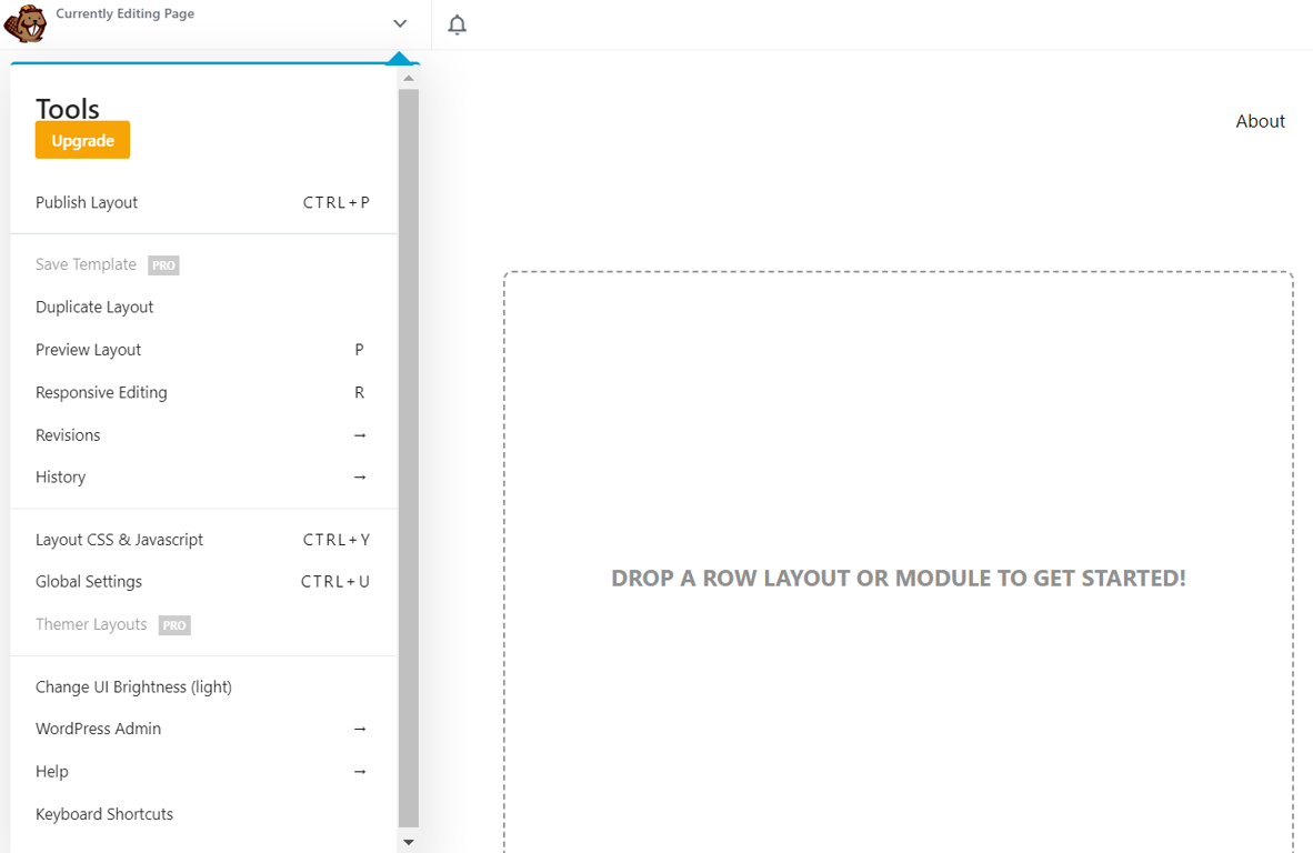 Beaver Builder tools menu