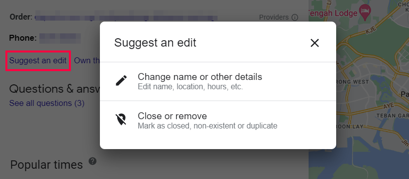 Suggest an Edit option on local Google listing