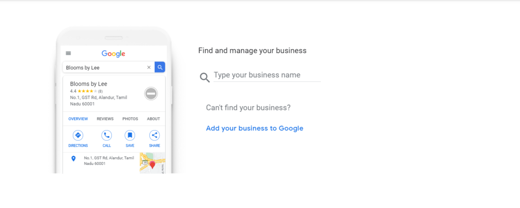 Google Business Profile's starting page: Find and Manage Your Business
