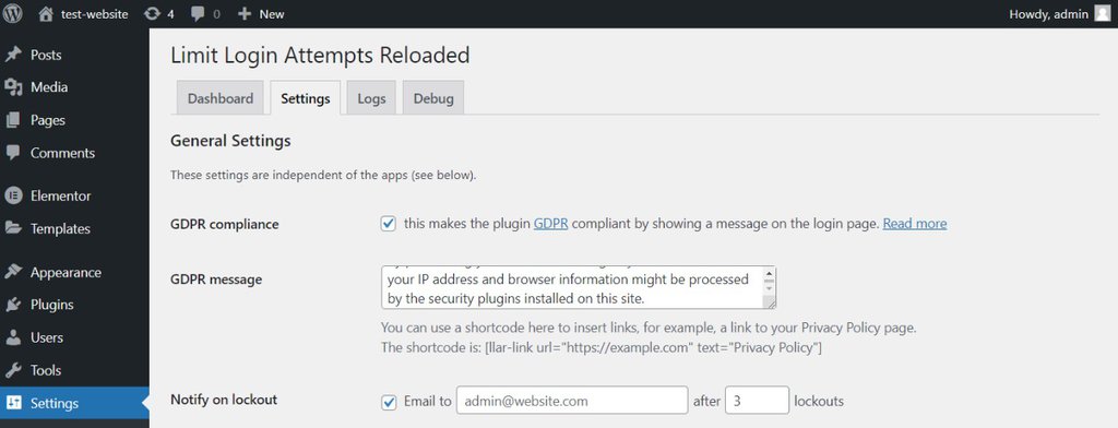 Limit Login Attempt Reloaded's settings menu