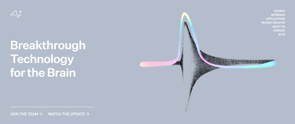 Neuralink's site displays a hero image and a large font that says "Breakthrough Technology for the Brain"