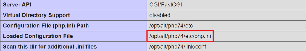 PHP.ini location in PHP info output
