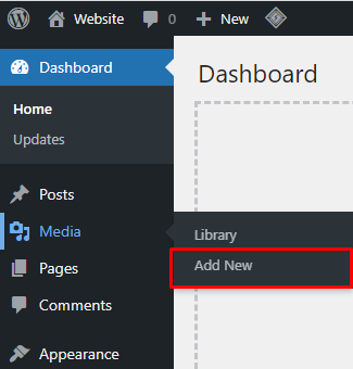 The Media menu on WordPress Dashboard with the Add New option highlighted
