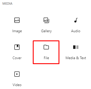 The Media section in WordPress Gutenberg, highlighting the File block
