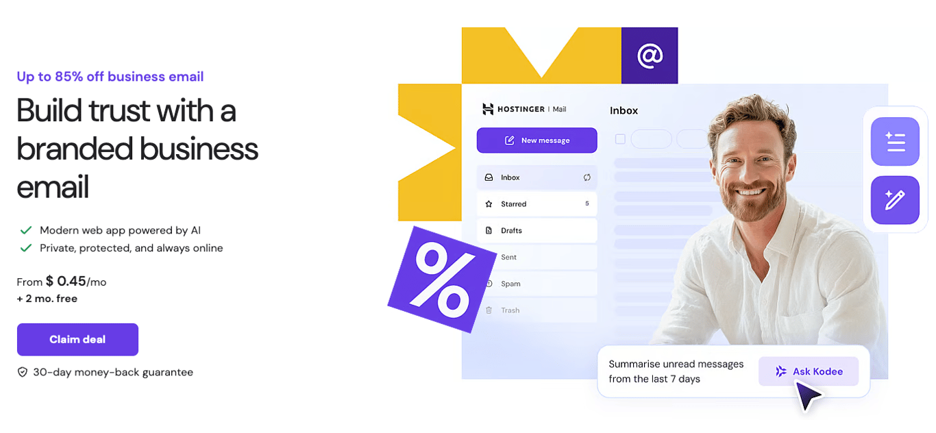Hostinger Business Email landing page