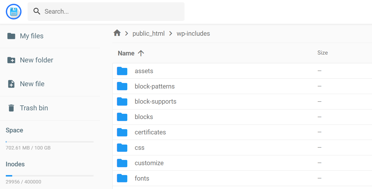wp-includes folder on public-html directory