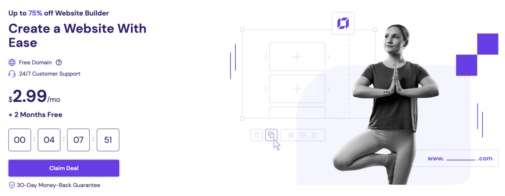 The official Hostinger Website Builder page offering a discount